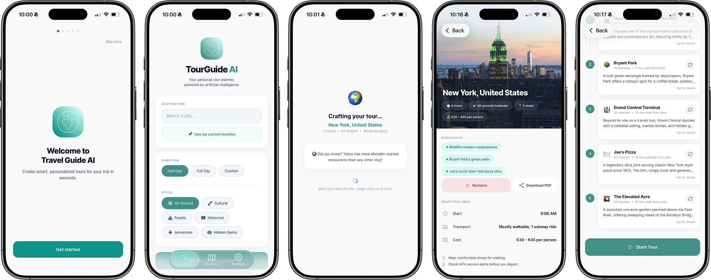 TourGuide AI App — Light Mode